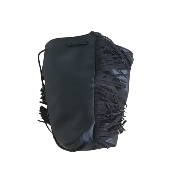 NWOT new Victoria's Secret Black Fringe BackPack Limited Edition W/ Drawstrings - Picture 6 of 12